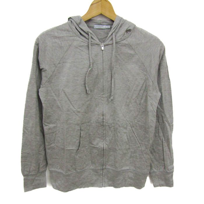 美品 Sunspel（サンスペル）／グレーパーカー Lサイズ ハーフジップループバックスウェットシャツ （Grey Melange