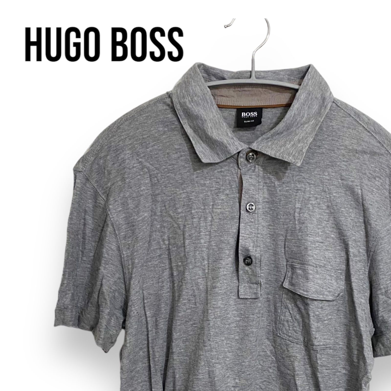 HUGO BOSS ヒューゴボス 半袖シャツ スリムフィット ポロシャツ 綿 コットン 胸ポケット シンプル カジュアル クールビス グレー メンズ  L - メルカリ