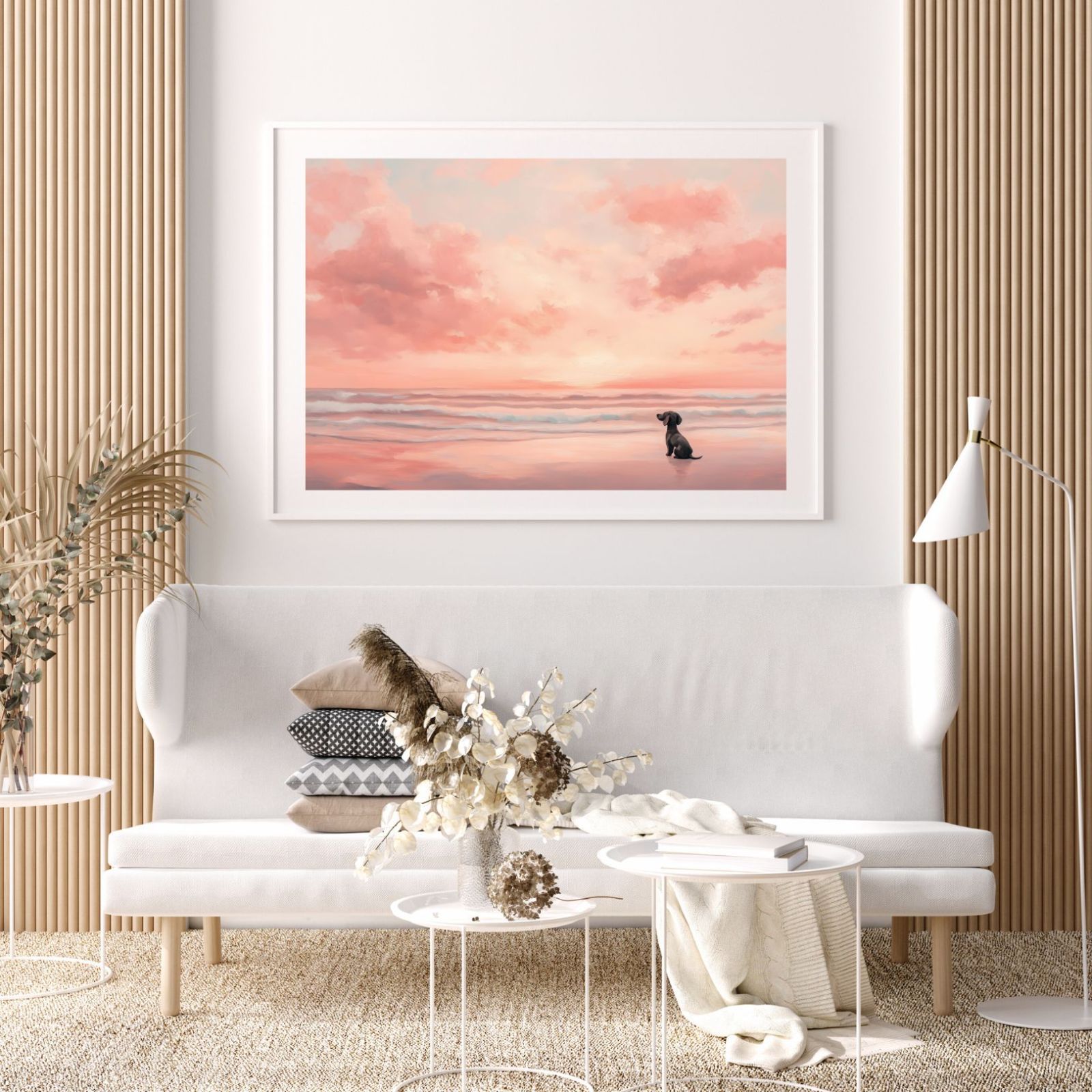 頑張る サマーバケーション - ダックスフンド犬 No.3 日の出 夕日 朝日 ビーチ サンセット 夏 海 うちの子記念日 ペットロス アートポスター 犬の絵 犬のイラスト 翌日発送。