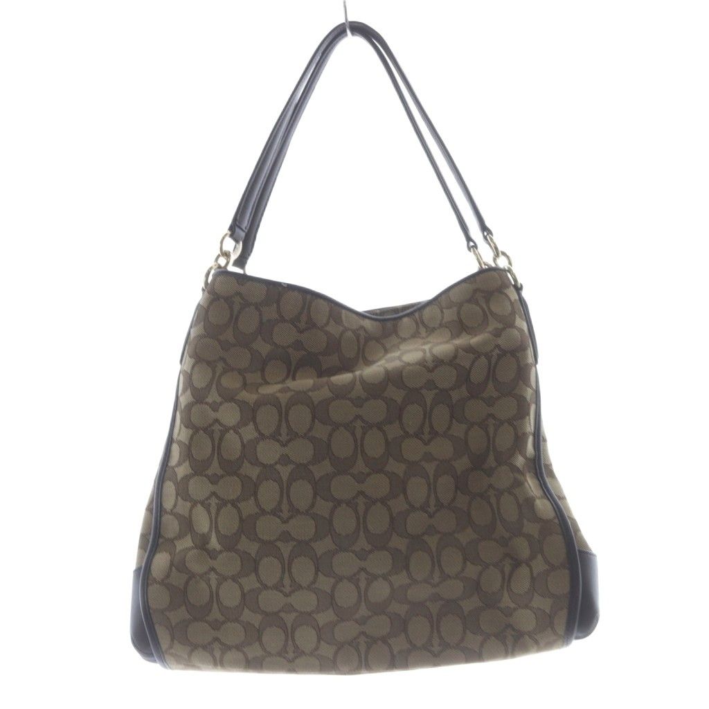 コーチ COACH シグネチャー 3つ口 ワンショルダー ハンドバッグ サイドロゴ 茶
