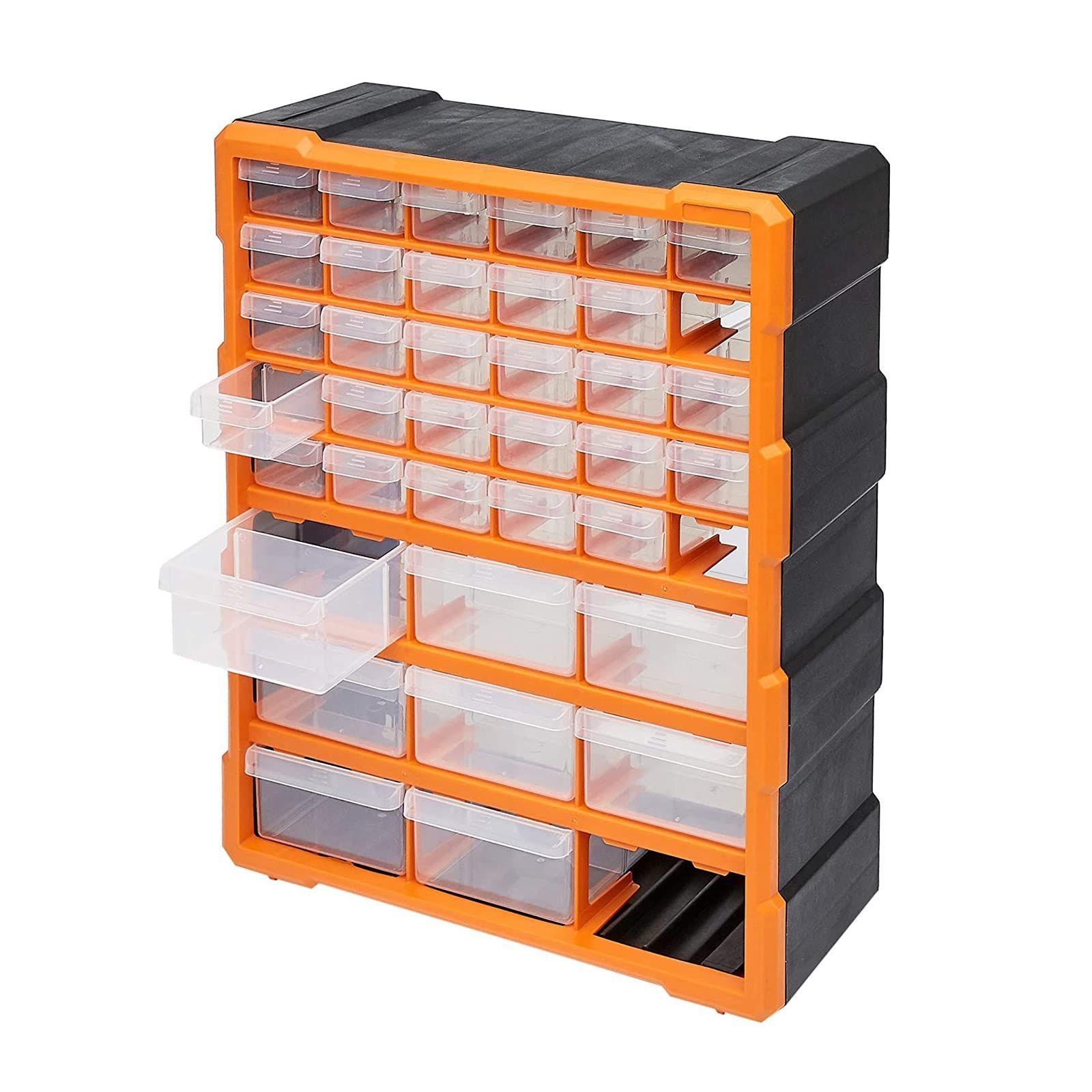 パーツケース パーツキャビネット工具箱 パーツ収納 引出しストッパー付 TOPIND パーツキャビネット 引出し オレンジ グリッド 39