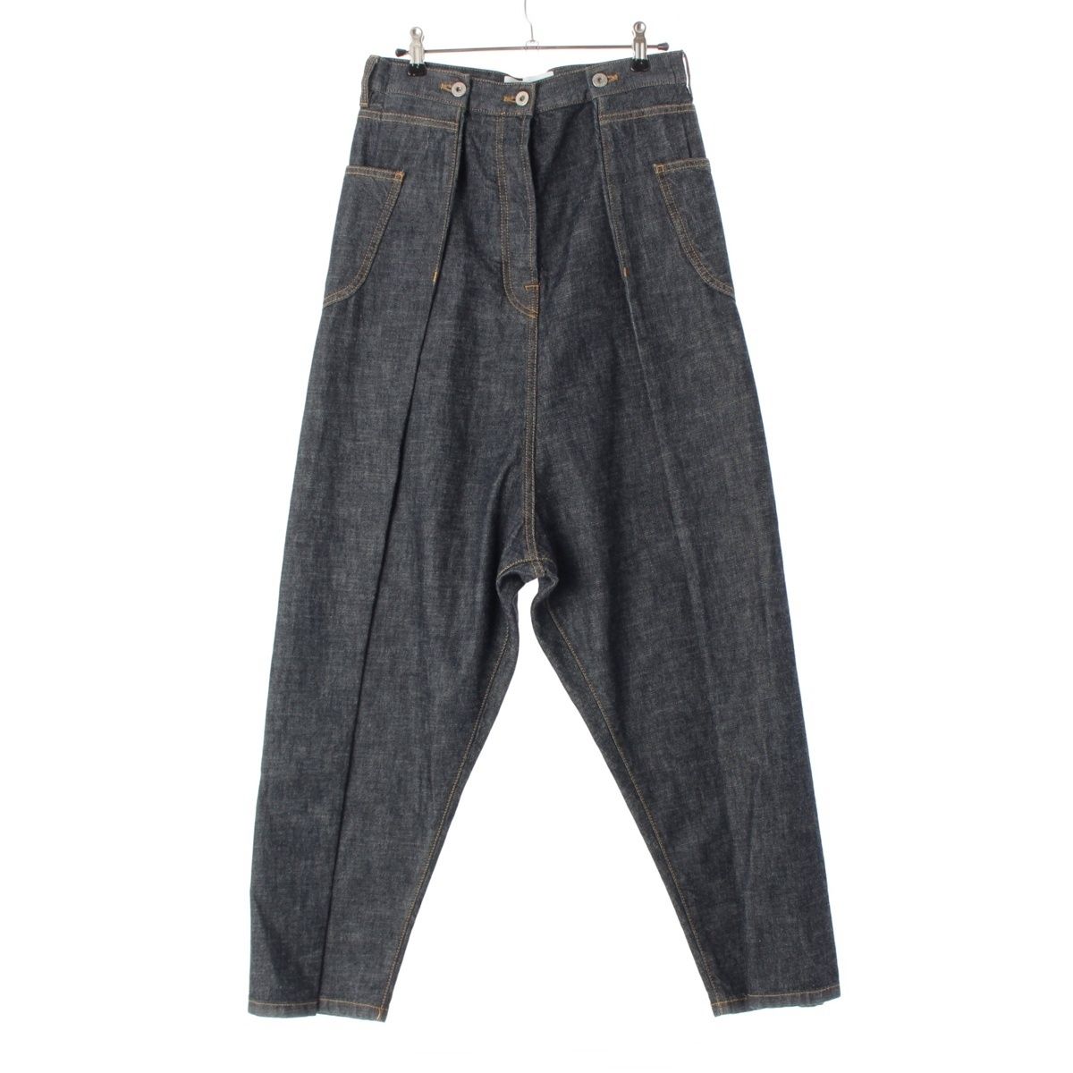 ロエベ コットン デニム カーフレザー ハイウエスト パンツ ボトムス  