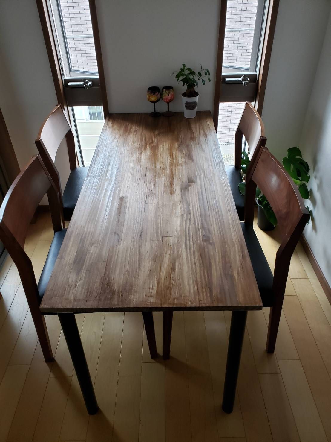 110✕60木製脚ウォールナットワックス仕上げテーブル ウォールナット