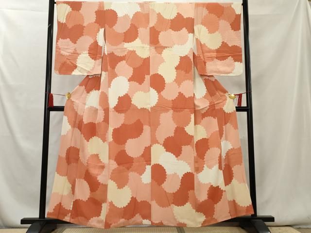 平和屋着物▽上質な小紋 単衣 紬地 手描き 草花文 正絹 逸品