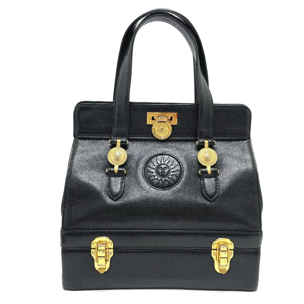 美品✨ヴェルサーチ ハンドバッグ サンバースト 腕掛け ゴールド金具 レザー 黒 VERSACE ヴェルサーチ ハンドバッグ サンバースト レザー - メルカリ
