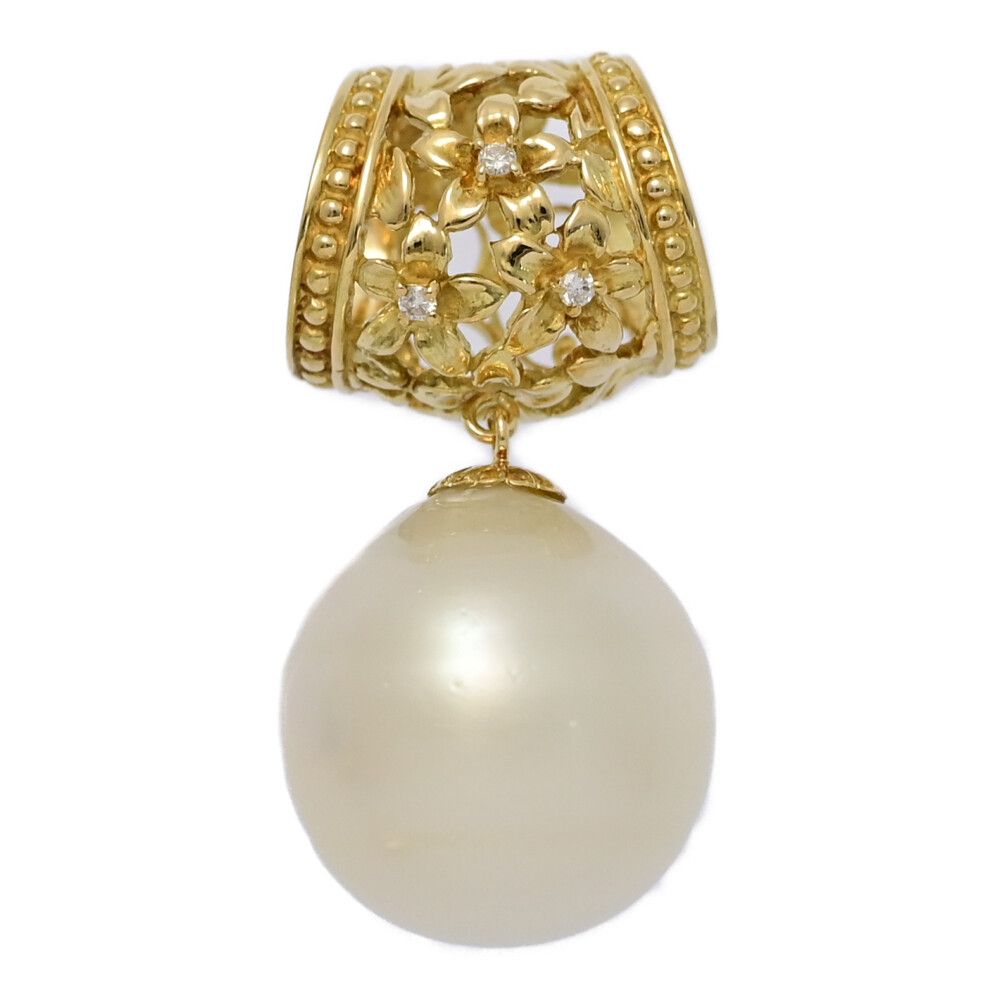 Φ16-16.5mm フラワーモチーフ 1P･白蝶真珠 サウスシーパール ･ダイヤモンドペンダントトップ K18YG 750-10.3g ♀ S レディース 593911
