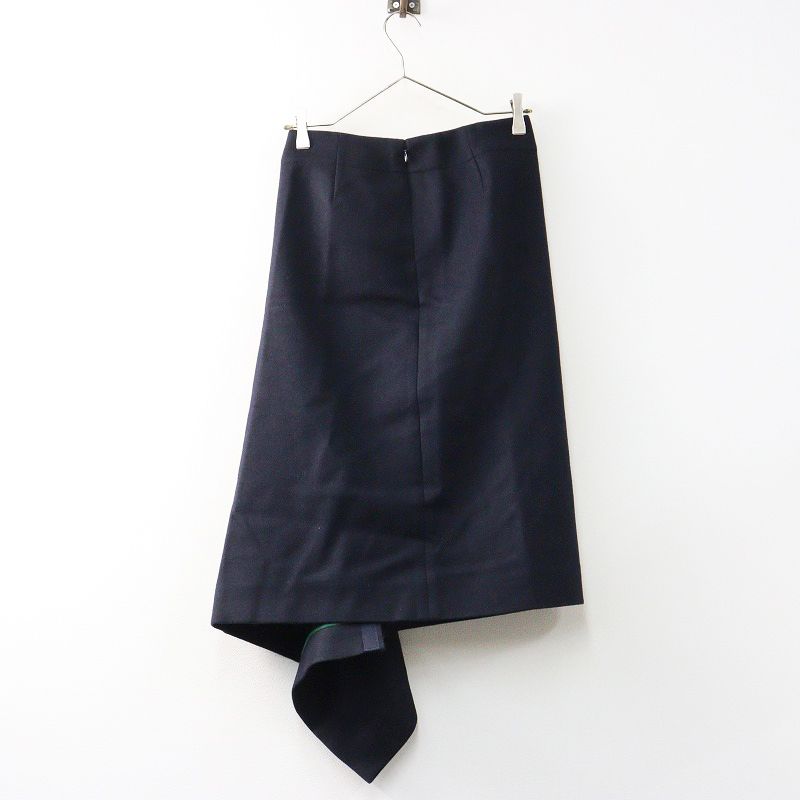 定価6.4万 2019SS サカイ sacai 19-04539 ウールメルトン アシンメトリータイトスカート 0 ネイビー デザイナーズ 2400014547061