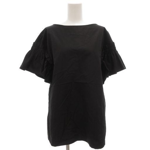 サルヴァトーレフェラガモ Salvatore Ferragamo ブラウス カットソー 半袖 38 黒 ブラック フリル GV GY19