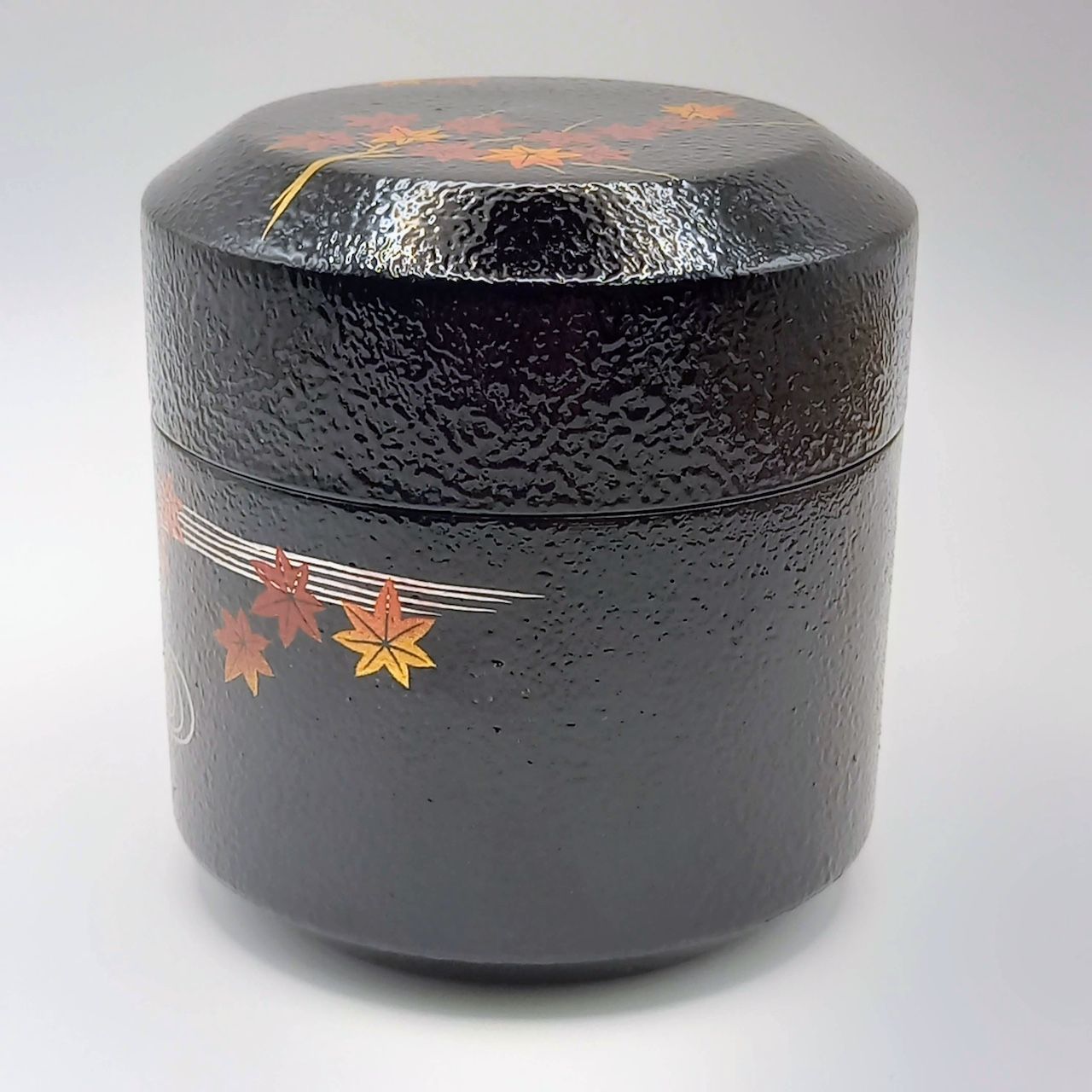 雪吹 黒叩塗 竜田川蒔絵 岡本陽斎 共箱入 茶道具 棗 薄茶器 漆芸