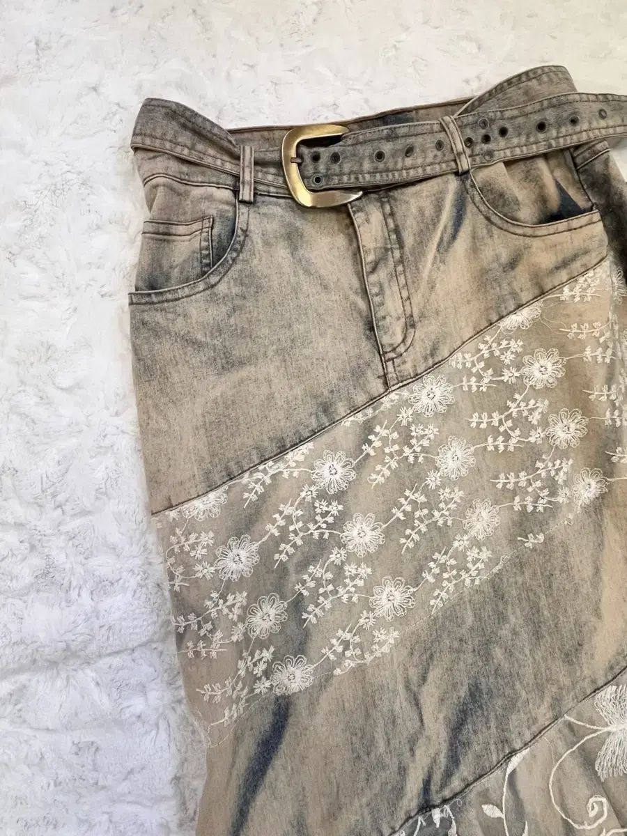 ヴィンテージ レース デニム ロング スカート ベルト 含む
