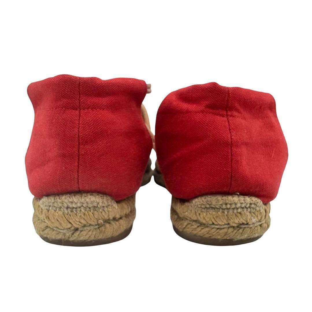  HERMES エルメス エスパドリーユ レースアップ フラットシューズ レッド コットン 38 約25 cm MADE IN SPAIN レディース その他 靴