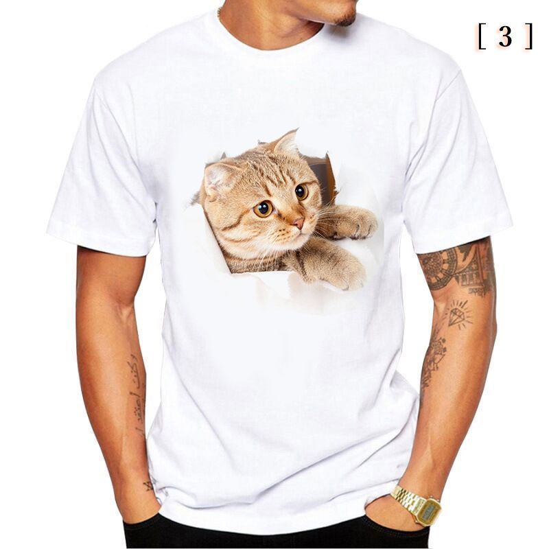 可愛い 3D 猫 Tシャツ 茶トラ猫 半袖 男女兼用 メンズ 薄手 ねこ