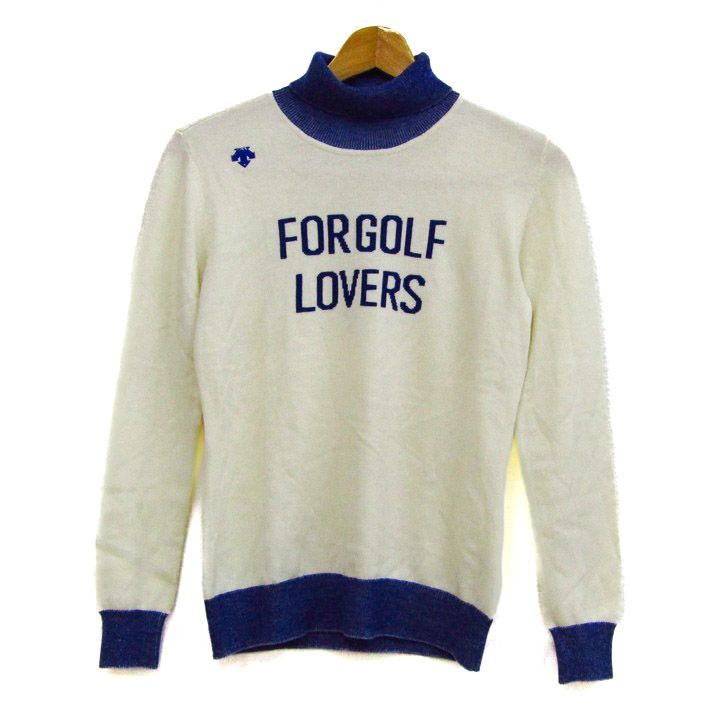 descente レディース セーター ホワイト/ブルー　M デサントゴルフ ニット セーター 長袖 ウール混 ブランド トップス 白