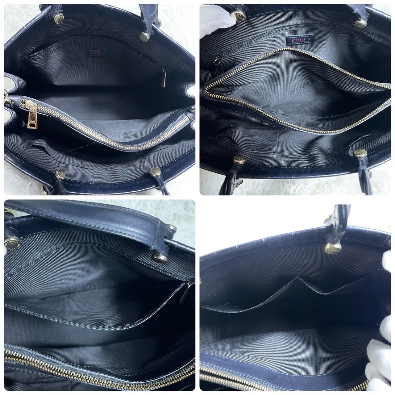 級 フルラ LADY クロコ 2way ビジネスバック ブラック A4可 DECORATOM_COM_BR