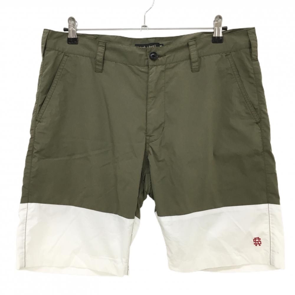 【超美品】ラフアンドスウェル ハーフパンツ カーキ×白 バイカラー 裏地メッシュ メンズ XL ゴルフウェア rough＆swell