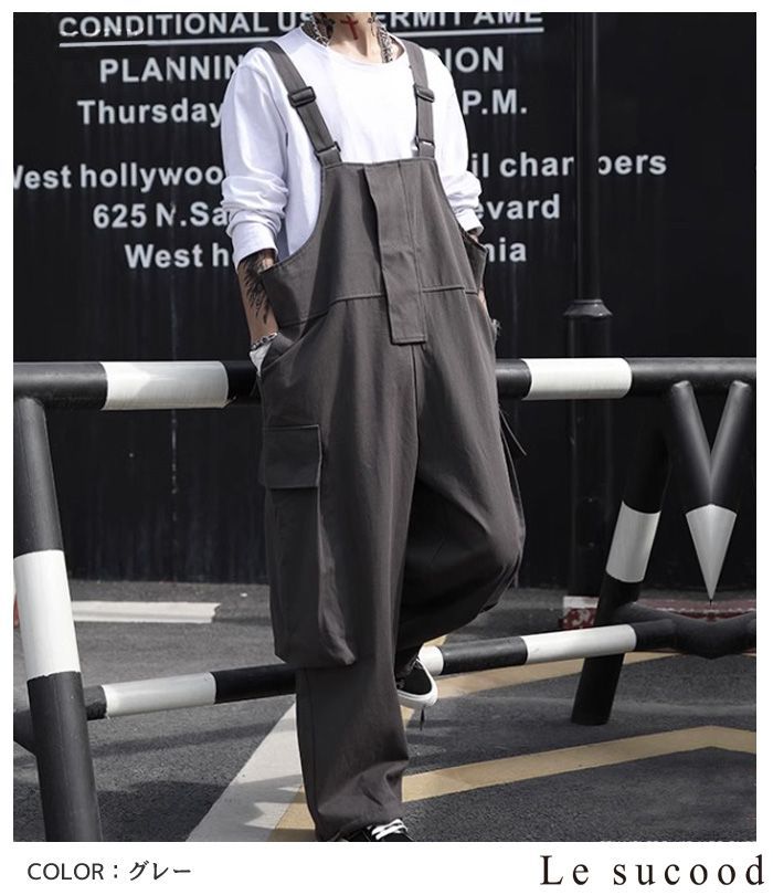 Le sucood メンズ オーバーオール サロペット サスペンダーパンツ