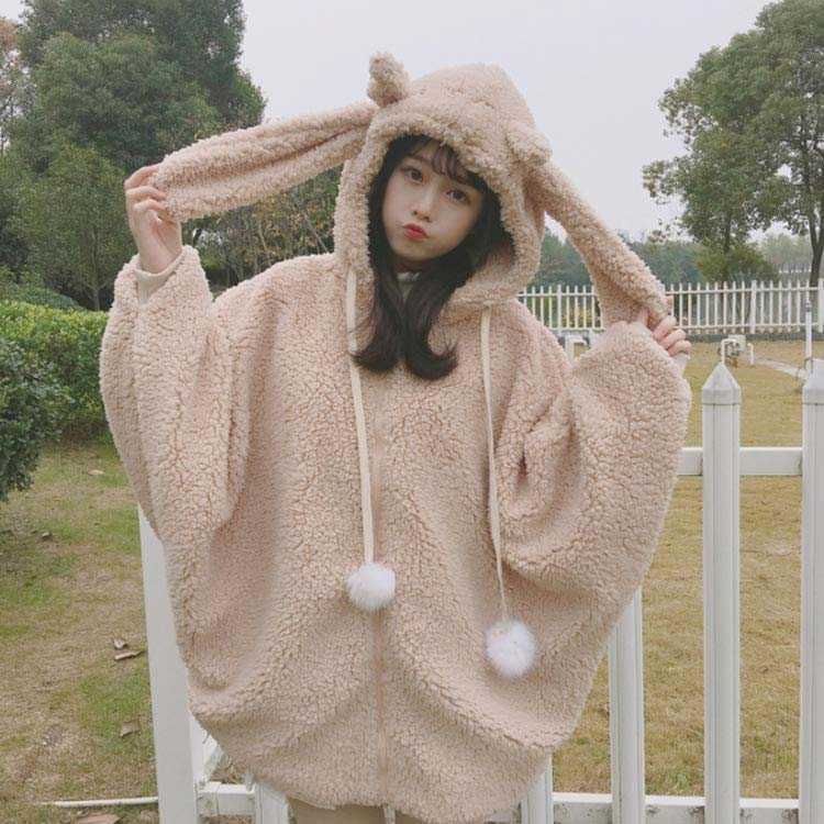もこもこパーカー ボアパーカー ジャケット ふわふわ うさぎ耳