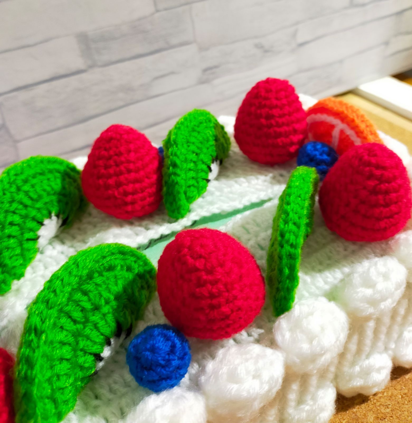 かぎ編み ティッシュボックスカバー フルーツケーキ 編み物 手編み 