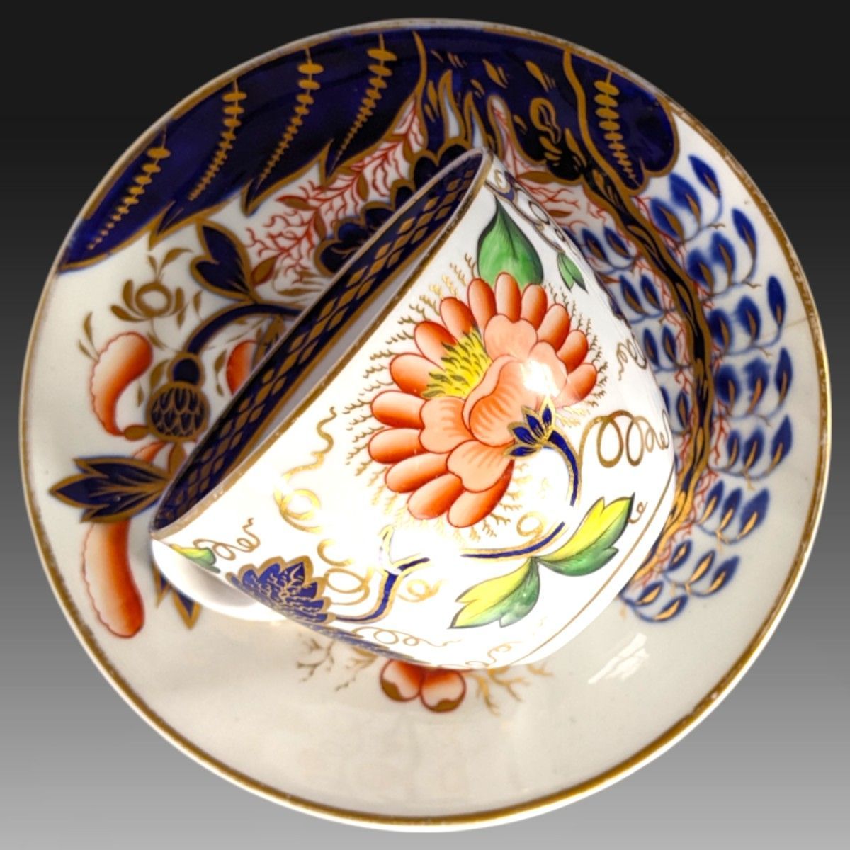 1820年頃 スポード＆コールポート マリアージュ カップ＆ソーサー コバルトブルー金彩 ニューホールシェイプ バナナツリー 801