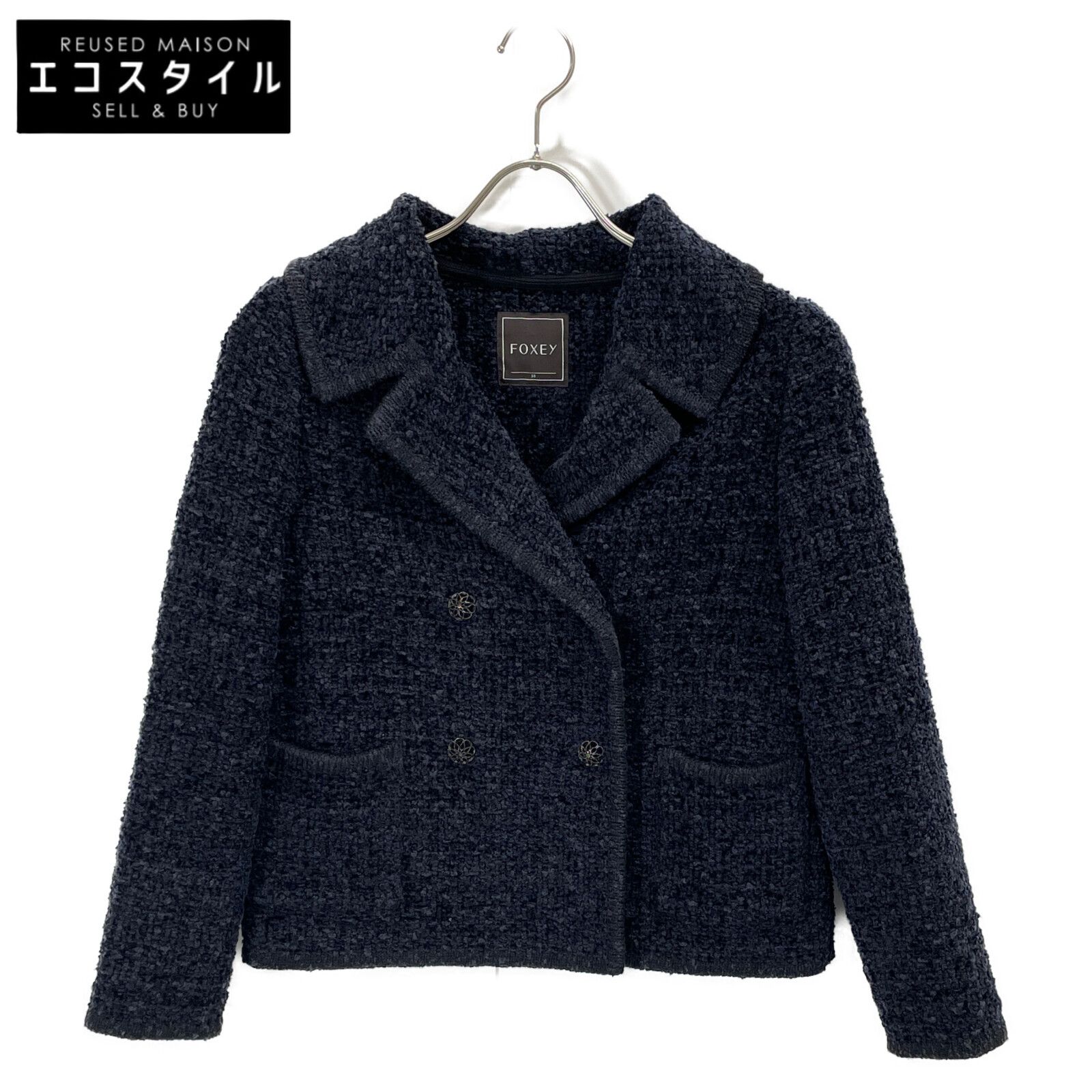 FOXEY フォクシー 39114 ﾈｲﾋﾞｰ ｺｯﾄﾝﾌﾞﾚﾝﾄﾞ ﾌﾗﾜｰﾎﾞﾀﾝ ﾀﾞﾌﾞﾙﾌﾞﾚｽﾄ