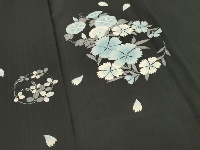 平和屋着物＊夏物 訪問着 紗 セオアルファ 朝顔 黒地 夢工房 洗える