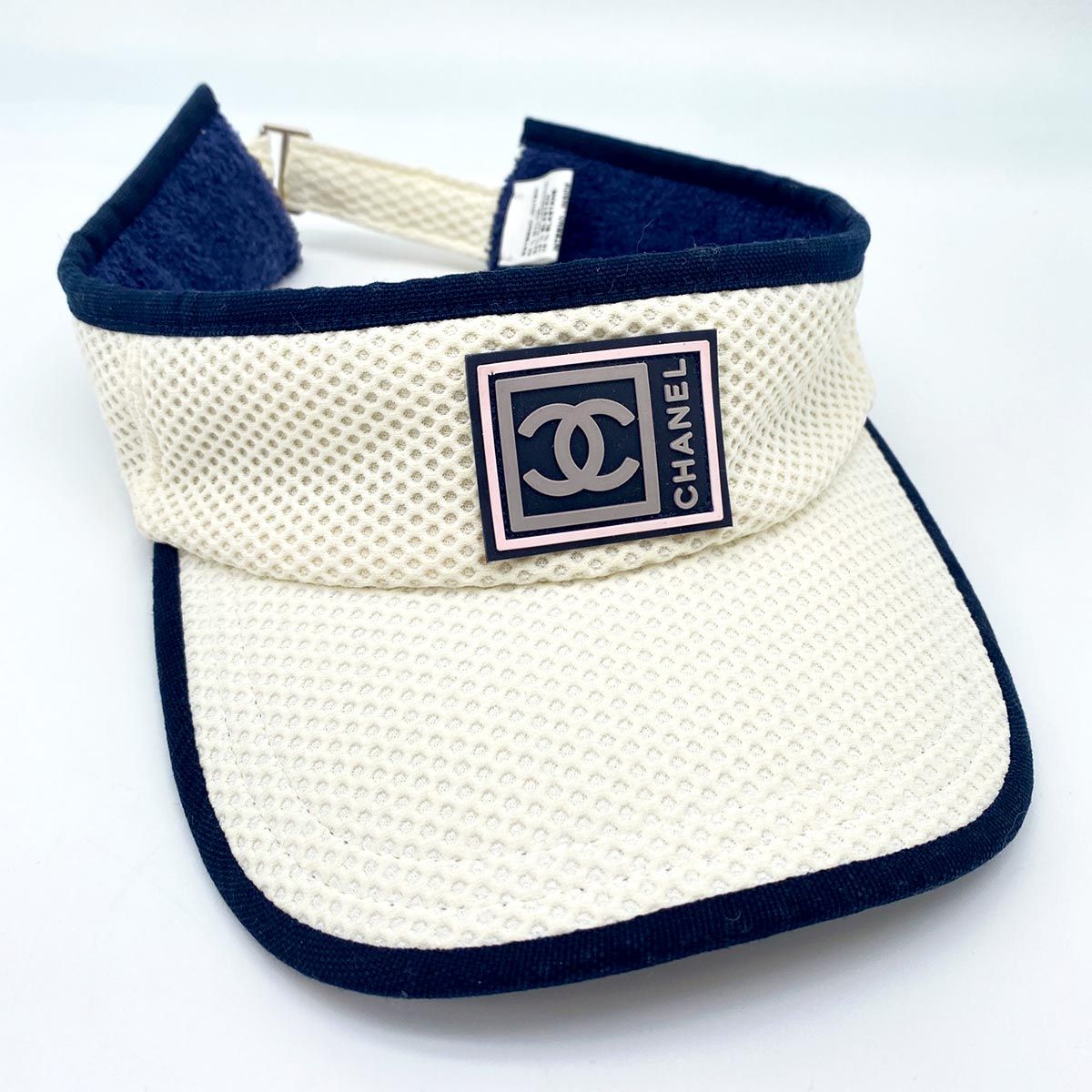 CHANEL シャネル スポーツライン ココマーク サンバイザー 帽子 メッシュ ナイロン ホワイト 管理番号 9363