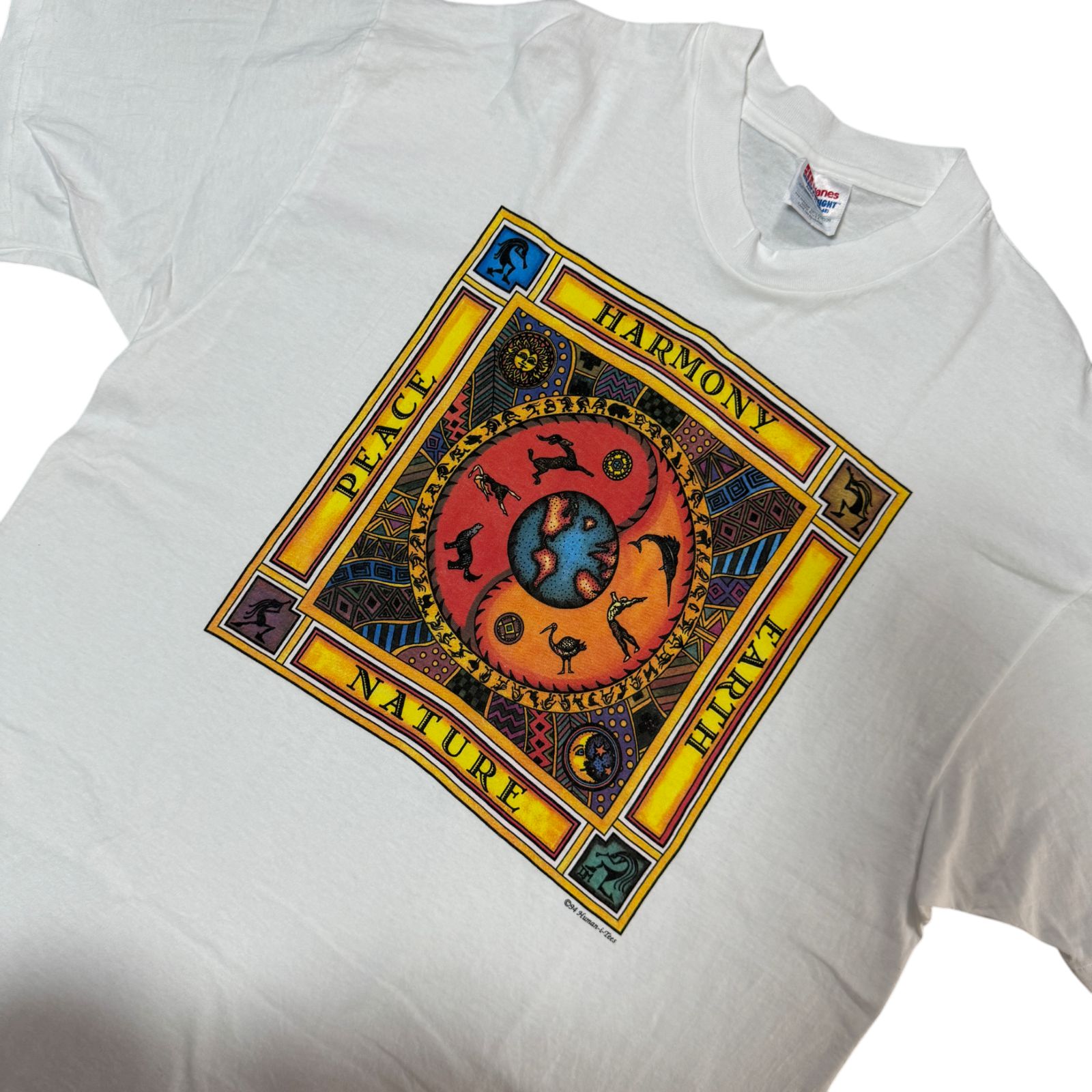 90s Human-i-Tees 地球 アース アニマル アート プリント Tシャツ XL 