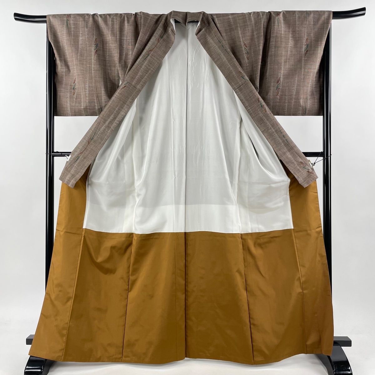 紬 身丈166cm 裄丈69cm L 袷 名古屋帯セット ますいわ屋 葉 幾何学 焦  