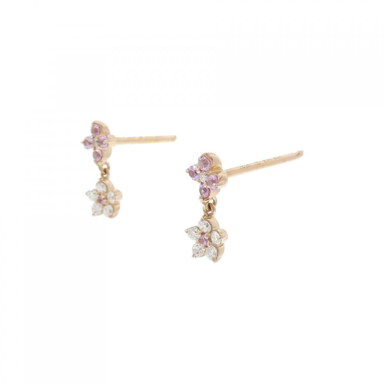 K18PG フラワー サファイヤ ピアス 0.08CT