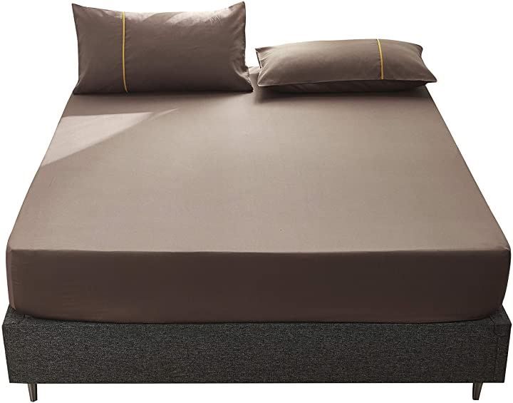 G＆Z ボックスシーツ ベッドカバー ワイドダブル 周囲ゴムフィット式 綿100％ 無地 ブラウン150x200x30cm( ブラウン，  ワイドダブル·150x200x30cm)