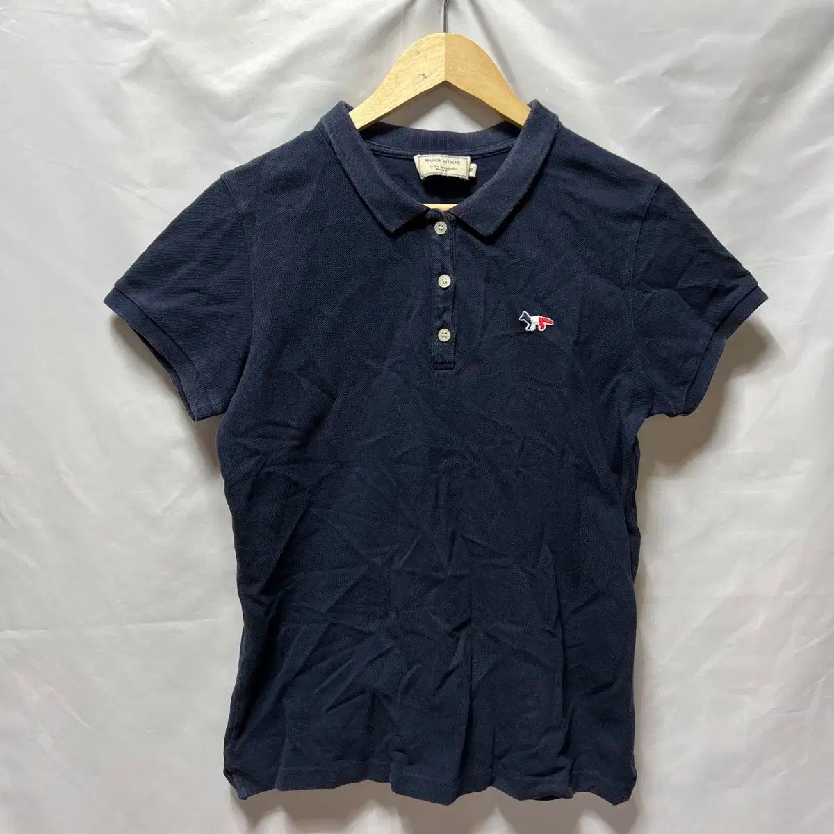 本物|レディース M Maison Kitsuné メゾンキツネ トリコロール PK ネイビー 半袖