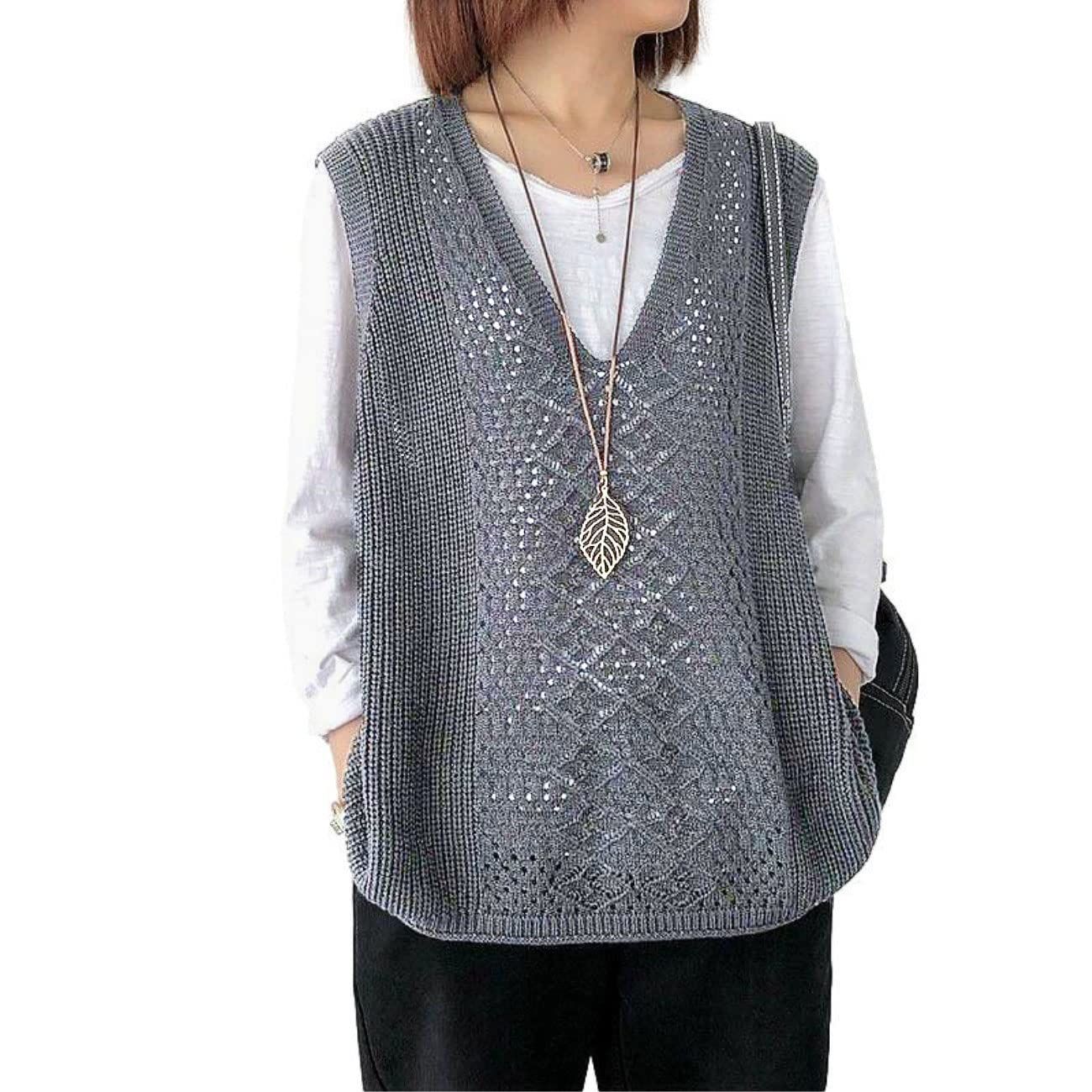 【新着商品】薄手 ベスト ゆったり 大きいサイズ レディース アウター Vネック ニットベスト チョッキ トップス [Nestkanina] KNT011