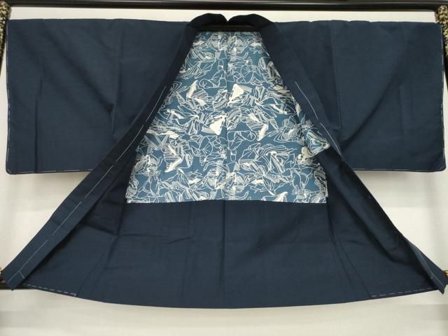 平和屋着物○男性 紬 アンサンブル 色無地 青褐色 正絹 逸品 AABA3308ck