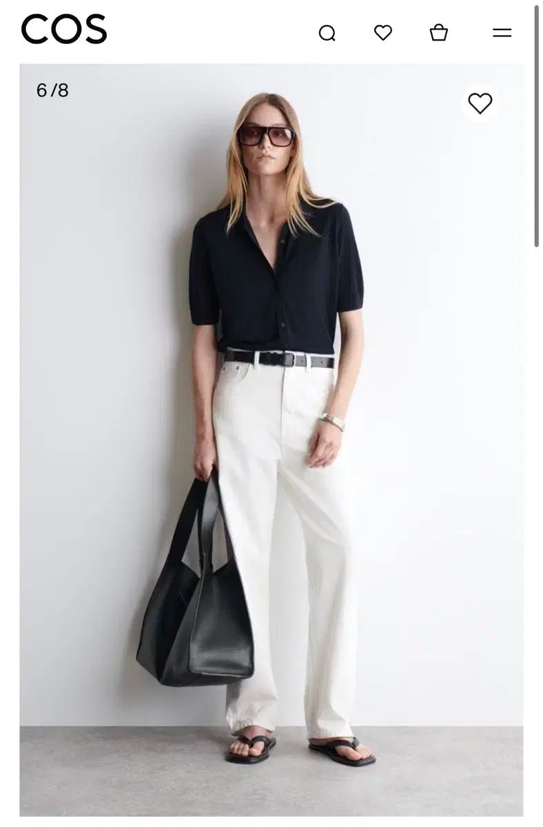 COS コス メリノ ウール ブレンド ポロ カーディガン ネイビー M