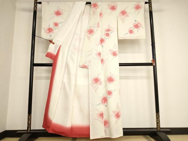 平和屋着物▽上質な小紋 単衣 紬地 手描き 草花文 金彩 正絹