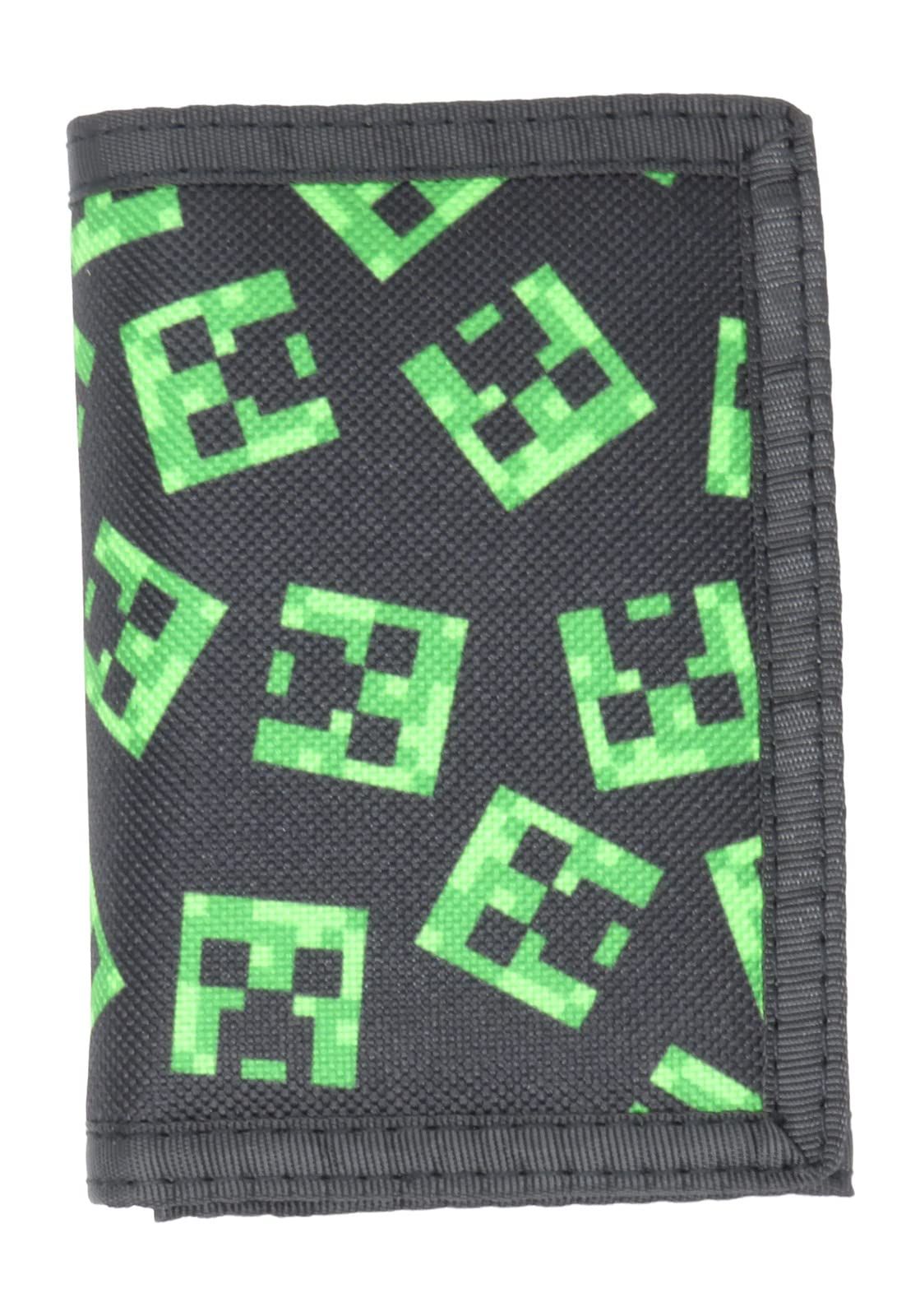 Bioworld Minecraft クリーパーパターン ナイロン 三つ折り財布 マルチ ライセンス グリーン