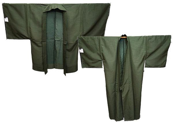 羽織と着物セット 袷 単品 緑色 男性用 S|M|L|LL|3Lサイズ 紋入れ可 NO29659-7