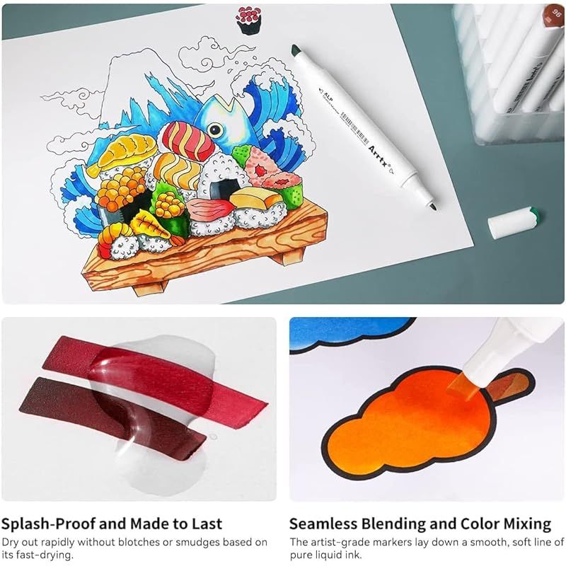 Arrtx ALP アルコールアートマーカーセット 80色 デュアルチップ パーマネントアーティスト アルコールベースのペン スケッチブラシマーカー デザインボックス付き 大人子供の色塗り スケッチとイラスト カード作りに最適