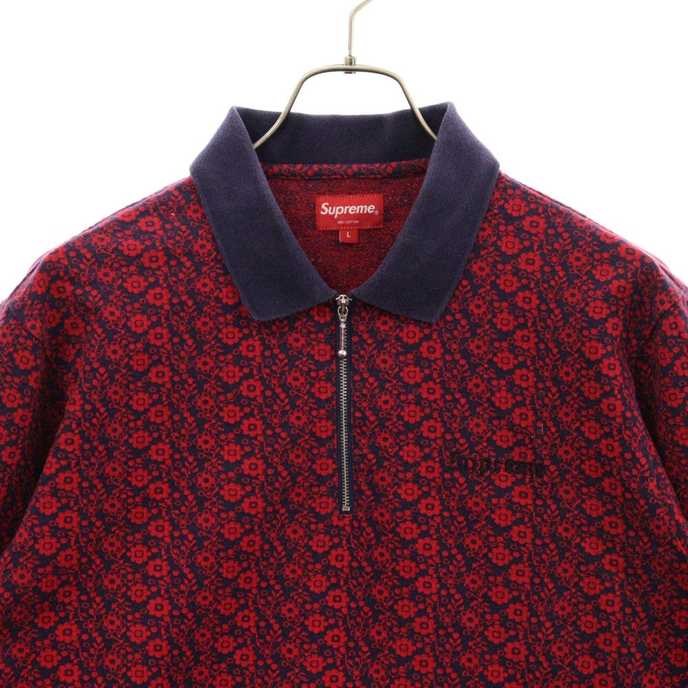 18AW シュプリーム フローラル ジャカード ハーフジップ ポロシャツ L SUPREME (シュプリーム) 18AW Floral Jacquard Zip L/S Polo