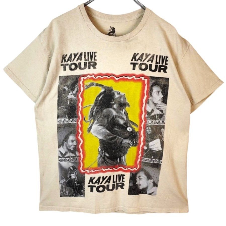 ザイオンZionボブ・マーリーbob marleyアーティストTシャツミュージシャンTミュージックTツアーKAYA LIVE TOURレゲエ大判プリントデカプリント両面プリントTHE WAILERSザ・ウェイラーズベージュvintage