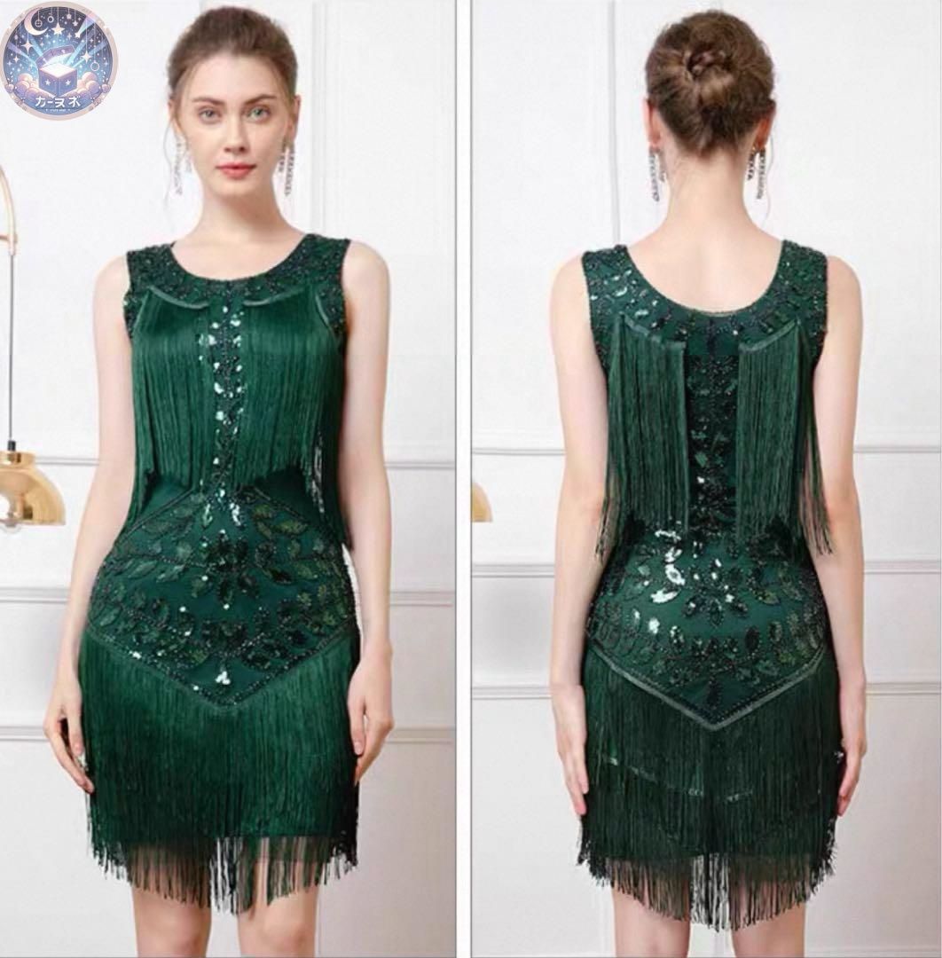 ダンスパーティーにオススメ！スパンコールで華やか&エレガントなワンピース❤️ 新品未使用 フリンジ&スパンコールで華やかワンピース ダンス