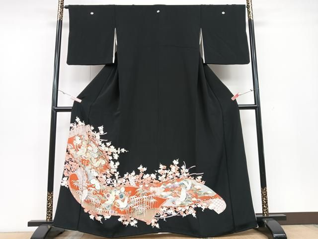 豪華振袖✿飛鶴牡丹花文✿金駒刺繍✿金彩加工✿表地美品✿黒✿振袖セット　F2404 振袖 豪華 銀通し 刺繍 金彩 紋意匠 百合 身丈166cm