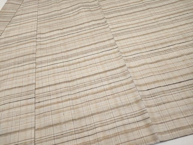 平和屋着物■極上　伝統工芸品　伊那紬　手織り　草木染　道中着　単衣　ロング丈　格子柄　枯野色地　証紙・反端付き　逸品　CYAA2794s5 平和屋着物□極上 伝統工芸品 伊那紬 手織り 草木染 道中着 単衣