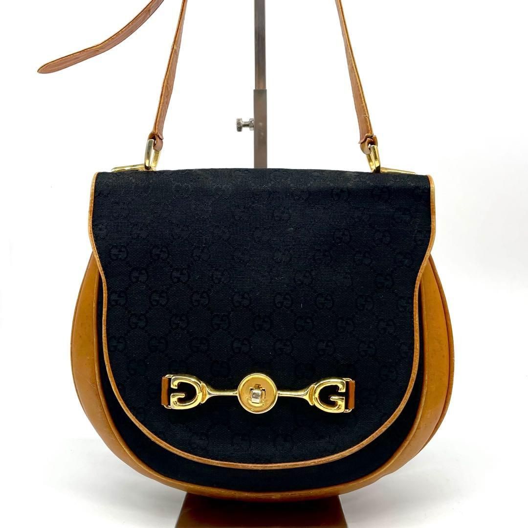 OLD GUCCI オールドグッチ ホースビット ワンショルダーバッグ GG金具 