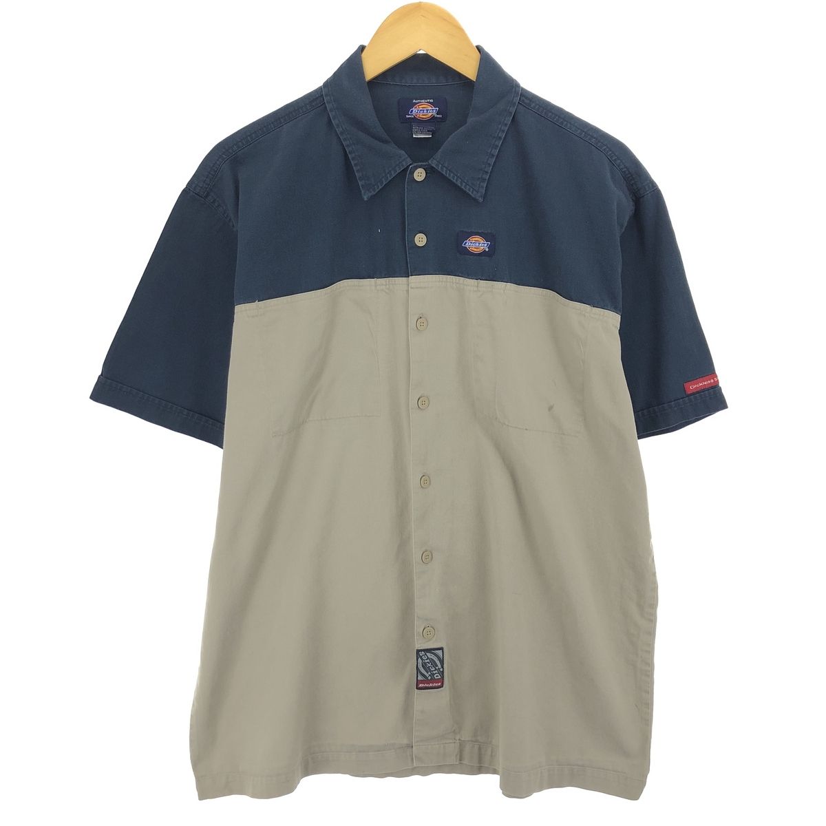 古着 ディッキーズ Dickies ツートンカラー 半袖 ワークシャツ メンズL相当/eaa467634