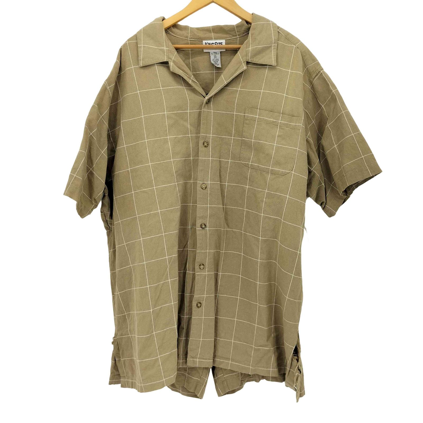 キングサイズ KINGSIZE 90S リネン混 オープン S|S チェックシャツ チェックショーツ メンズ 3XL