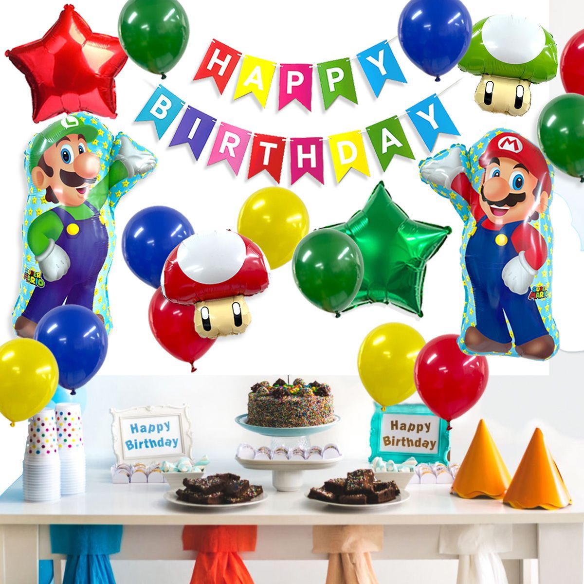 新品】スーパーマリオブラザーズがお誕生日をたのしく祝うカラフルバースデーセット（全19ピース）バースデーガーランド パーティバルーンセット 風船  こども パーティ 飾り - メルカリ