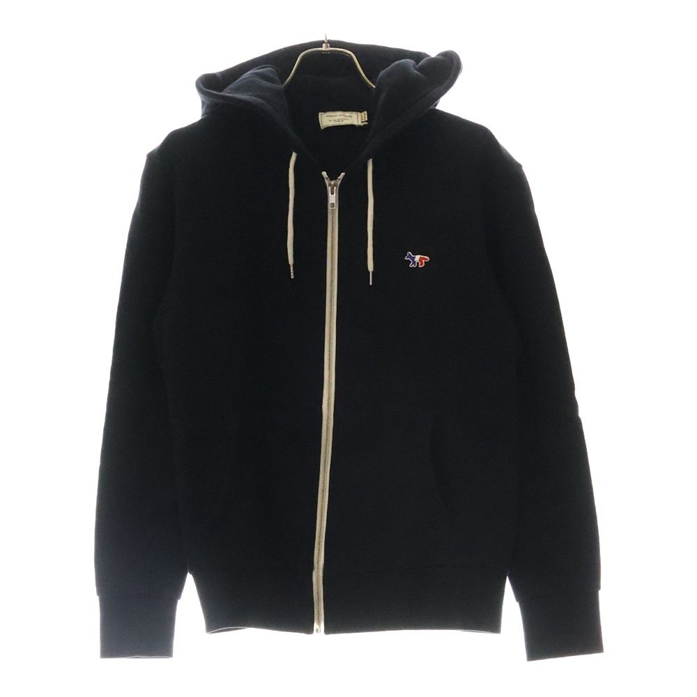 MAISON KITSUNE メゾンキツネ フロントトリコロールロゴ刺繍 ジップアップパーカー ブラック レディース FW17M711 MAISON KITSUNE (メゾンキツネ) フロントトリコロールロゴ刺繍