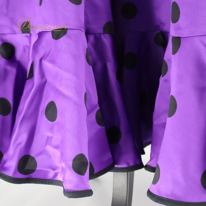 フラメンコ 衣装 ファルダ スカート シージョ ボランテ フリル 紫 黒 水玉 ドット パープル系 ブラック系 ダンス パーティ 発表会 スカート エレガント フォーマル 大人 レディース さわやか 華やか コスチューム ダンス衣装 フルスカート 光沢感