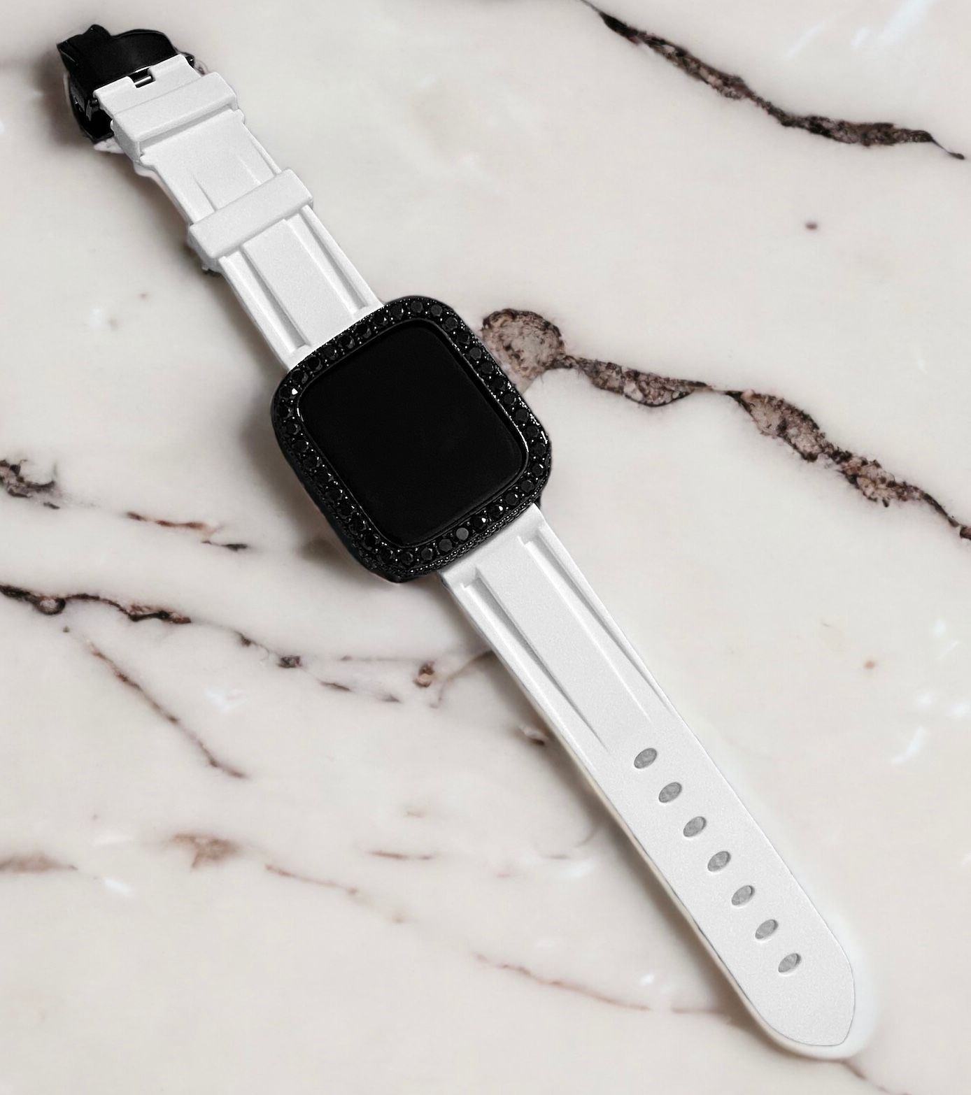 超 大粒ブラック×ブラック AppleWatchキラキラケース カバー アップルウォッチ ラバーバンド ベルト 38 mm 40 41 42 44